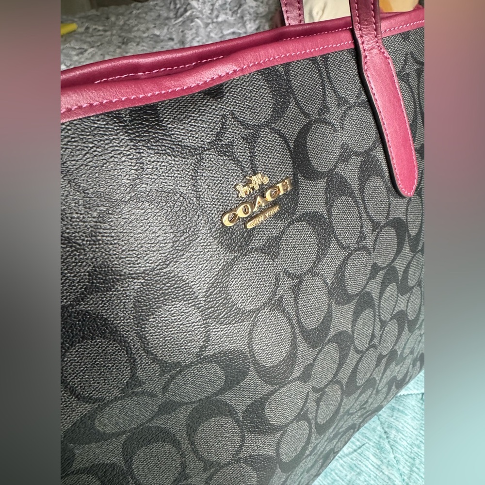 Coach Black and Pink Tote Bag with Signature Style